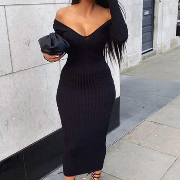 Fashion Nova Dresses & Skirts - FN | Kallan Knit Long Sleeve Dress | Black | Size M | NWT